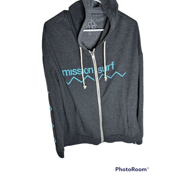Chaser Womens Jacket Mission Surf Grey Terry Knit Zip Graphic Hoodie Size M NEW - Picture 2 of 6